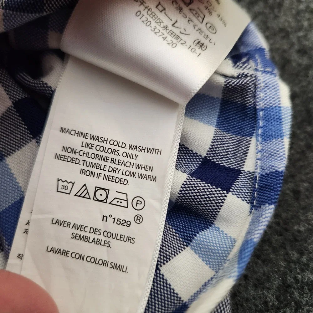 Ralph Lauren Boys Large 14-16 Blue Check Button Down Shirt Cotton Blend‎ Stretch